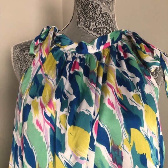 TCEC Blue Floral Tie Neck Dress (J) - Picture 2 of 8